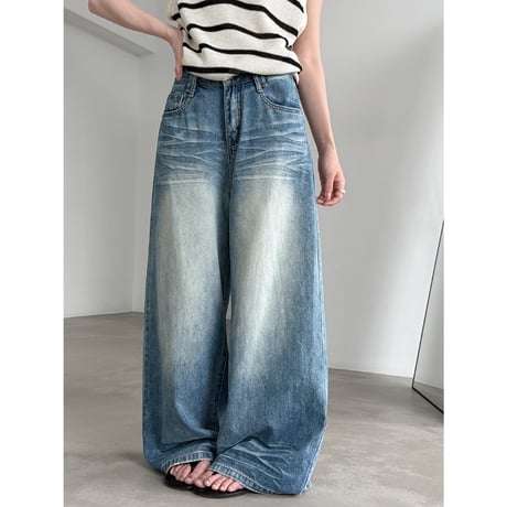 vintage wash wide leg denim pants　un2028