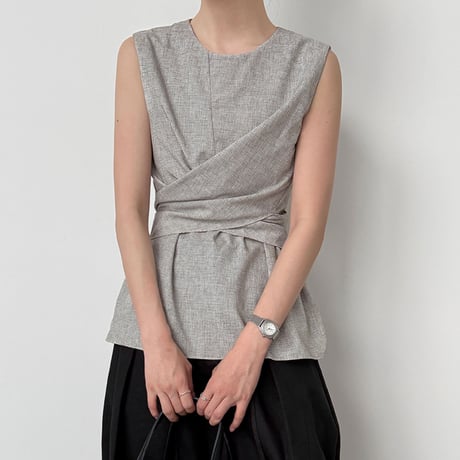 wrap design peplum sleeveless blouse　/2color　un2044