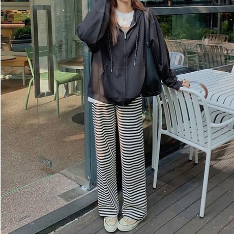border wide-leg pants　un1152