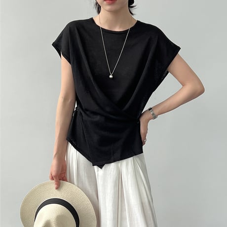 wrap waist linen touch top　/5color　un2080