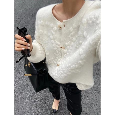 whit knit cardigan　un1298