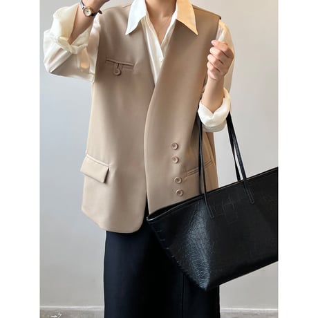 loose silhouette vest /2color　un1007
