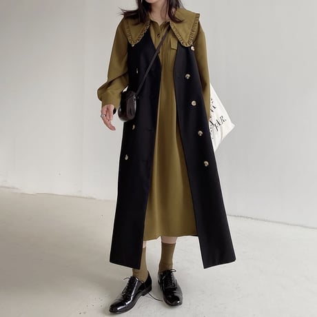 double button long vest /2color　un1003
