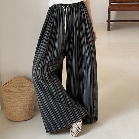 pinstripe relaxed wide pants　/2color　un2056
