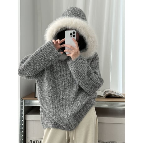 fur-trimmed hoodie /2color　un1712