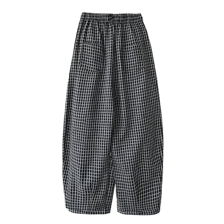 check pattern balloon wide pants　un2035