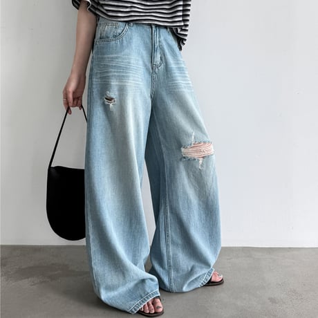 damage wide denim pants　un2026