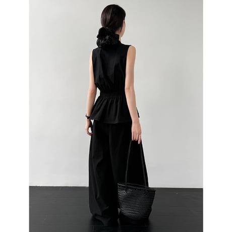 waist tie peplum sleeveless set up　/2color　un2032