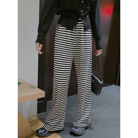 border wide-leg pants　un1152
