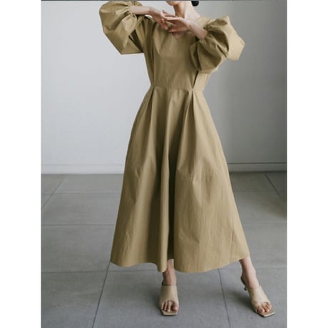 puff sleave basic flare one piece /4color　un1408