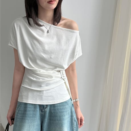 one shoulder drape belt top　/3color　un2003