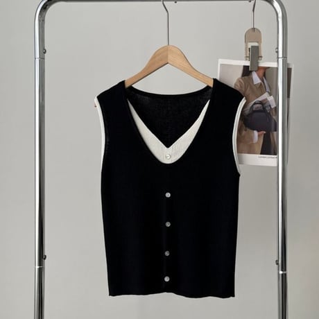 layered design sleeveless top /2color　un1029