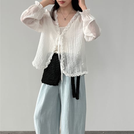 ruffle trim sheer cardigan　/2color　un2001