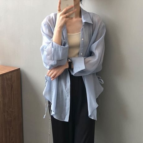 side ribbon sheer shirt /5color　un1039
