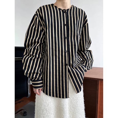 no-collar striped shirt /2color　un1082