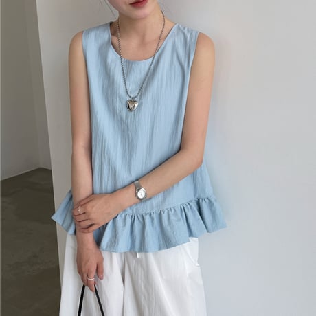 frill hem sleeveless blouse　/3color　un2043