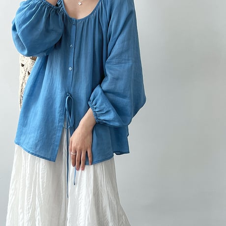 gathered ribbon blouse　/3color　un2015