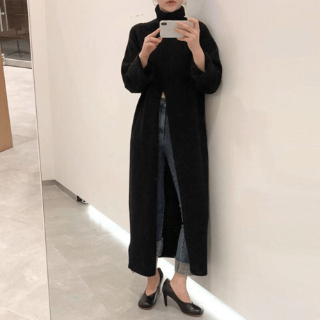 high neck front slit pull over /2color　un1487