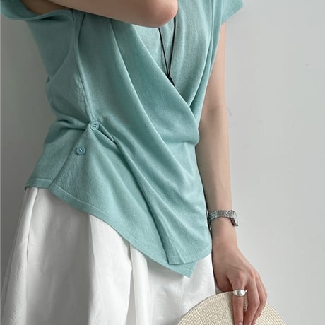 wrap waist linen touch top　/5color　un2080