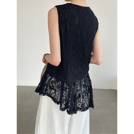 lace peplum sleeveless top　/2color  un1954
