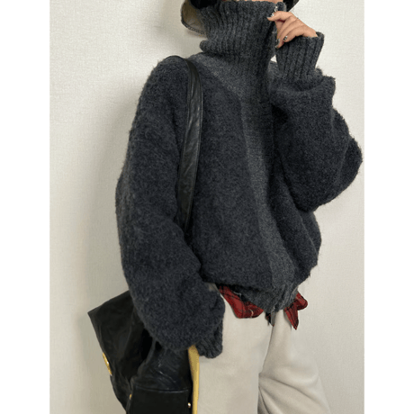 high neck loose cardigan /2color　un1526