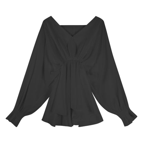 V neck gathered blouse　/3color　un1756