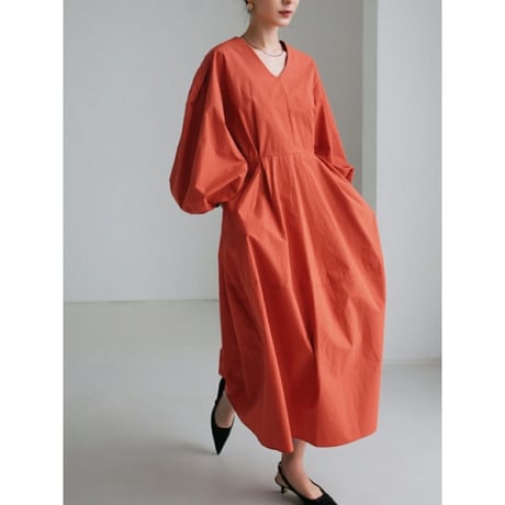 puff sleave basic flare one piece /4color　un1408