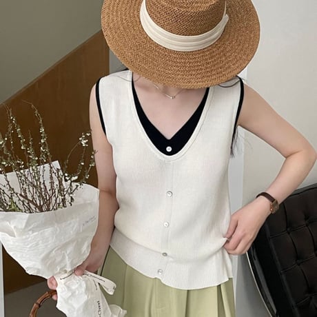 layered design sleeveless top /2color　un1029