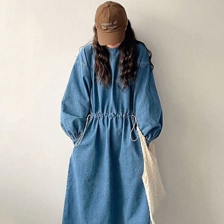 drawstring denim one-piece　un1097