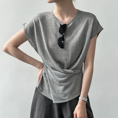 wrap waist linen touch top　/5color　un2080