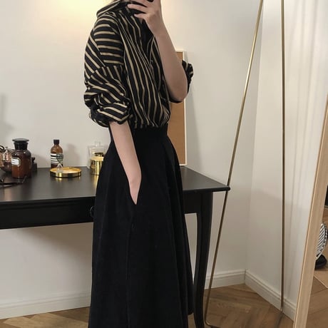 loose silhouette striped shirt　un1062
