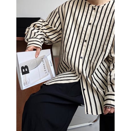 no-collar striped shirt /2color　un1082