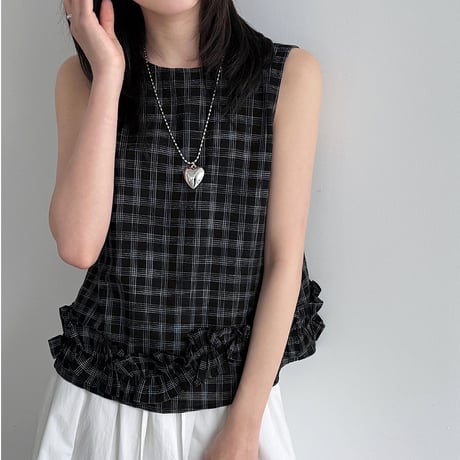 check frill sleeveless top　/2color　un2014