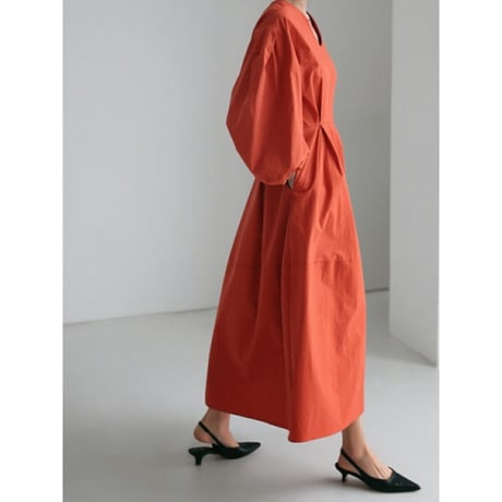 puff sleave basic flare one piece /4color　un1408