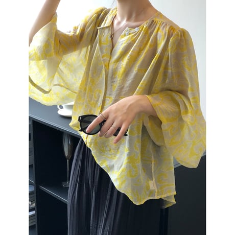 flower print sheer blouse　un1040