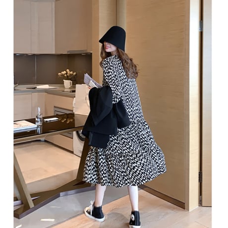 polka dot long dress　un1755