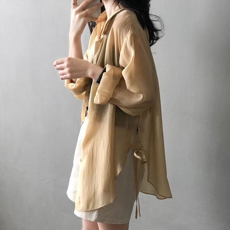 side ribbon sheer shirt /5color　un1039