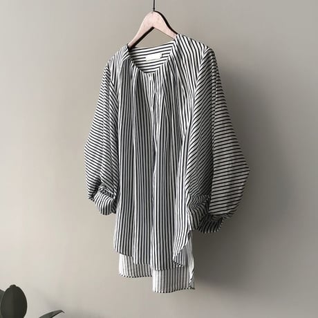 balloon sleeve stripe blouse　un1071