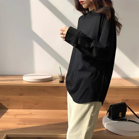 round neck cuffs long t-shirt /2color　un1065