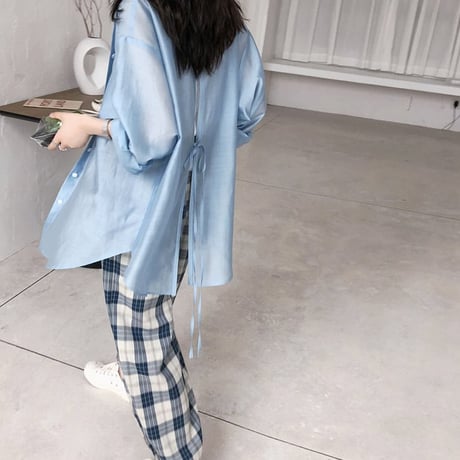 back open design shear shirt /5color　un1026