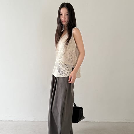 crochet knit layered vest　/2color　un1901