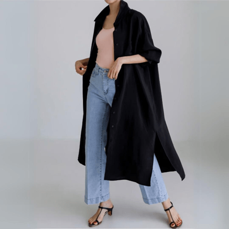stand collar long shirt /2color　un1341