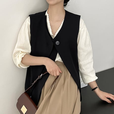 one button v-neck vest /2color　un1006