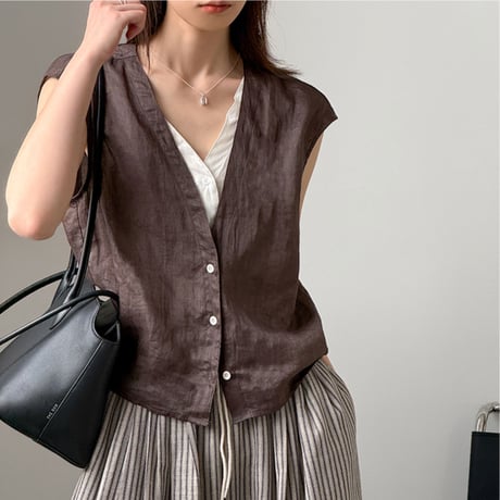 ramie deep v vest　/2color　un2060