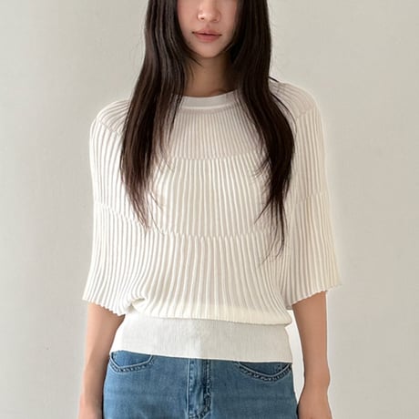 rib knit puff sleeve top　/3color　un1900
