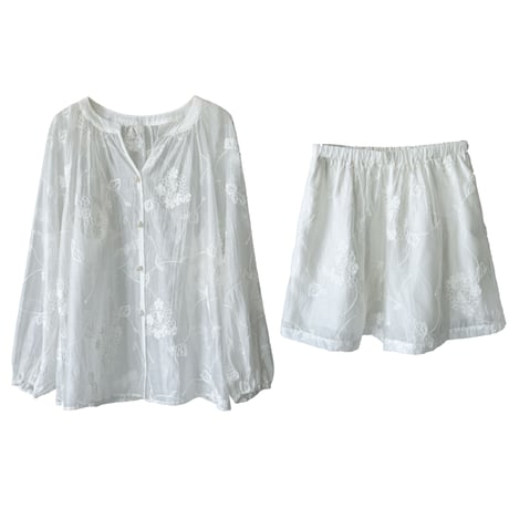 embroidery sheer blouse & shorts set　un2031