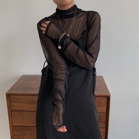 sheer high neck pullover /5color　un1074
