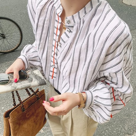striped stand collar shirt　un1024