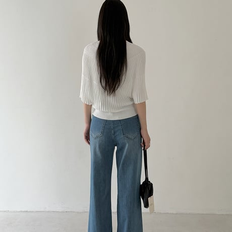 rib knit puff sleeve top　/3color　un1900