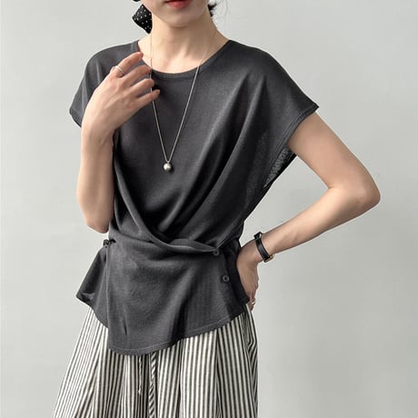 wrap waist linen touch top　/5color　un2080